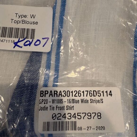 NEW! Birds of Paradis by Trovata Jodie Linen Tie Front Shirt Stripe Size Small - Picture 9 of 9